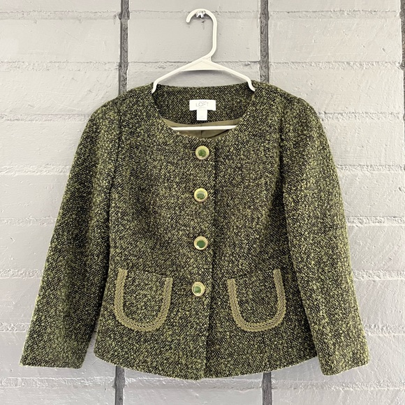 Ann Taylor Vintage Green Tweed Wool Jacket - Chanel esque - Picture 1 of 5